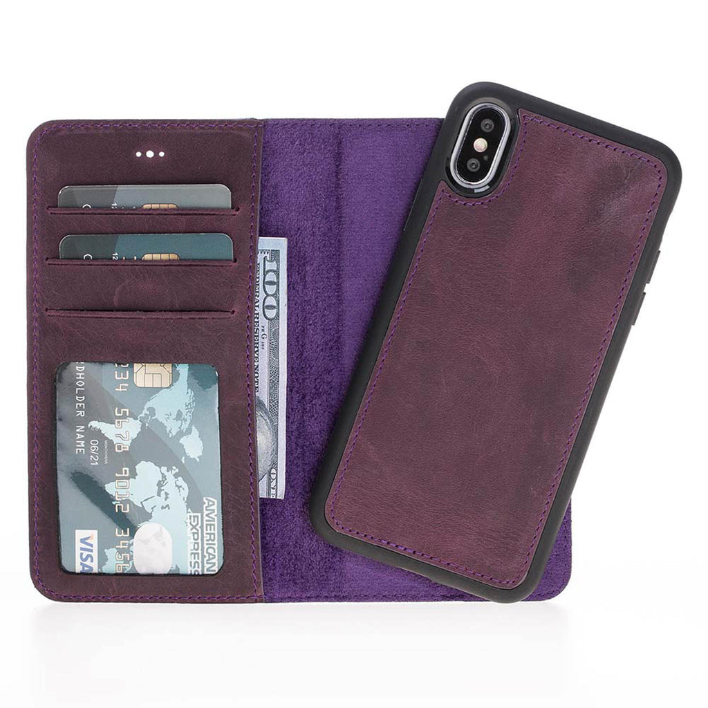 iPhone X/XS Purple Leather Detachable 2-in-1 Wallet Case with Card Holder - Hardiston - 2