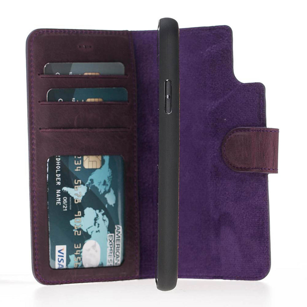 iPhone X/XS Purple Leather Detachable 2-in-1 Wallet Case with Card Holder - Hardiston - 3