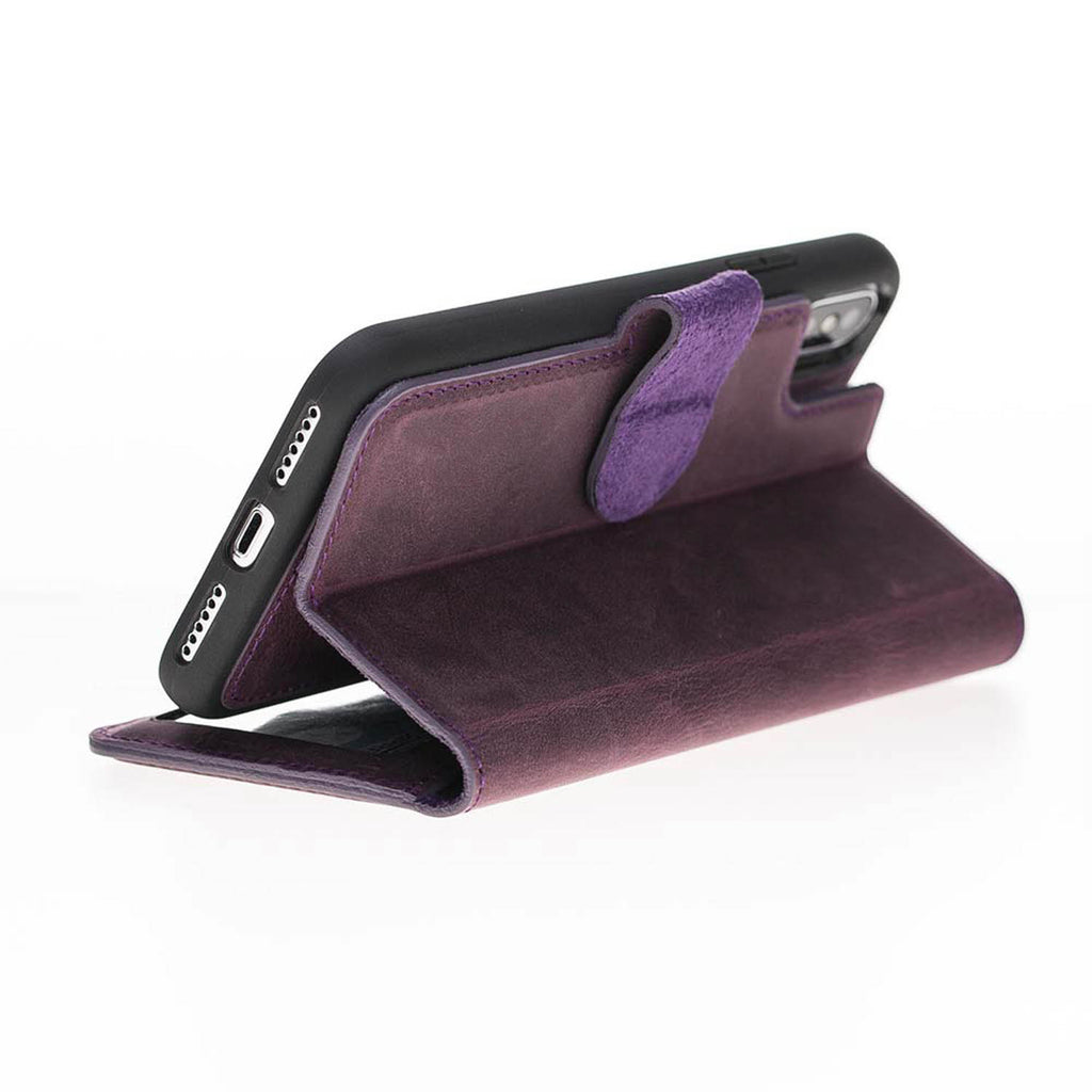 iPhone X/XS Purple Leather Detachable 2-in-1 Wallet Case with Card Holder - Hardiston - 8