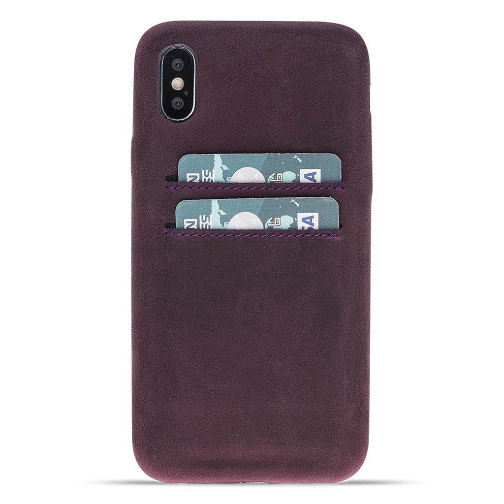 iPhone X-XS Purple Leather Snap-On Case with Card Holder - Hardiston - 1