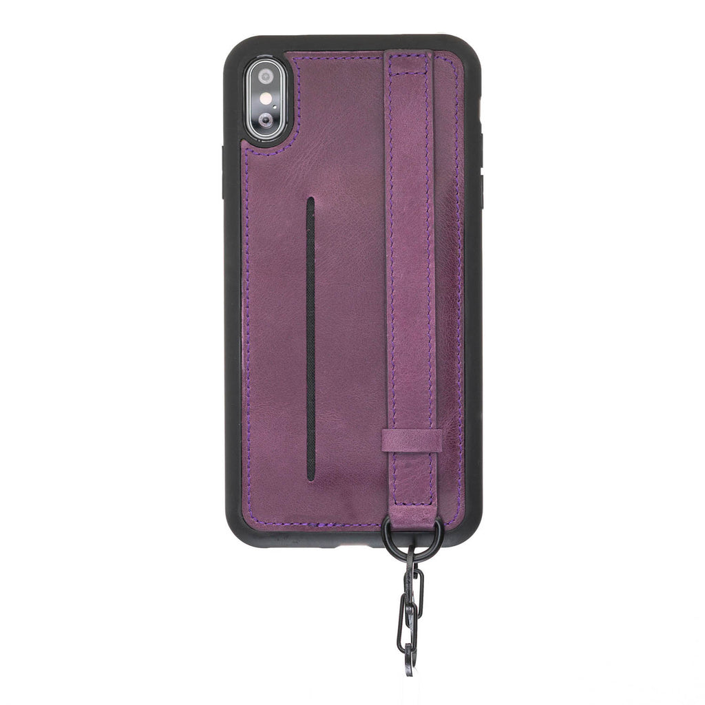 iPhone X-XS Purple Leather Snap-On Card Holder Case with Back Strap - Hardiston - 2