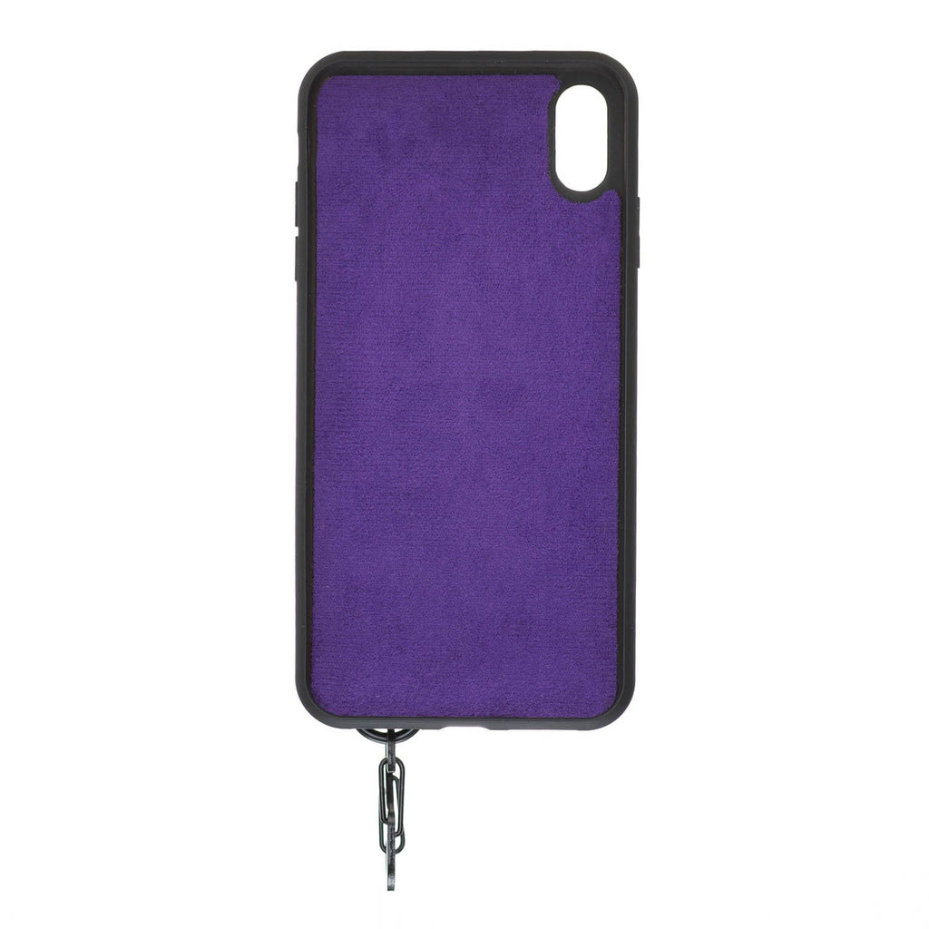 iPhone X-XS Purple Leather Snap-On Card Holder Case with Back Strap - Hardiston - 4