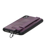 iPhone X-XS Purple Leather Snap-On Card Holder Case with Back Strap - Hardiston - 6