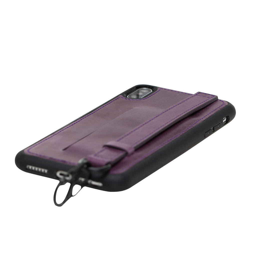 iPhone X-XS Purple Leather Snap-On Card Holder Case with Back Strap - Hardiston - 6