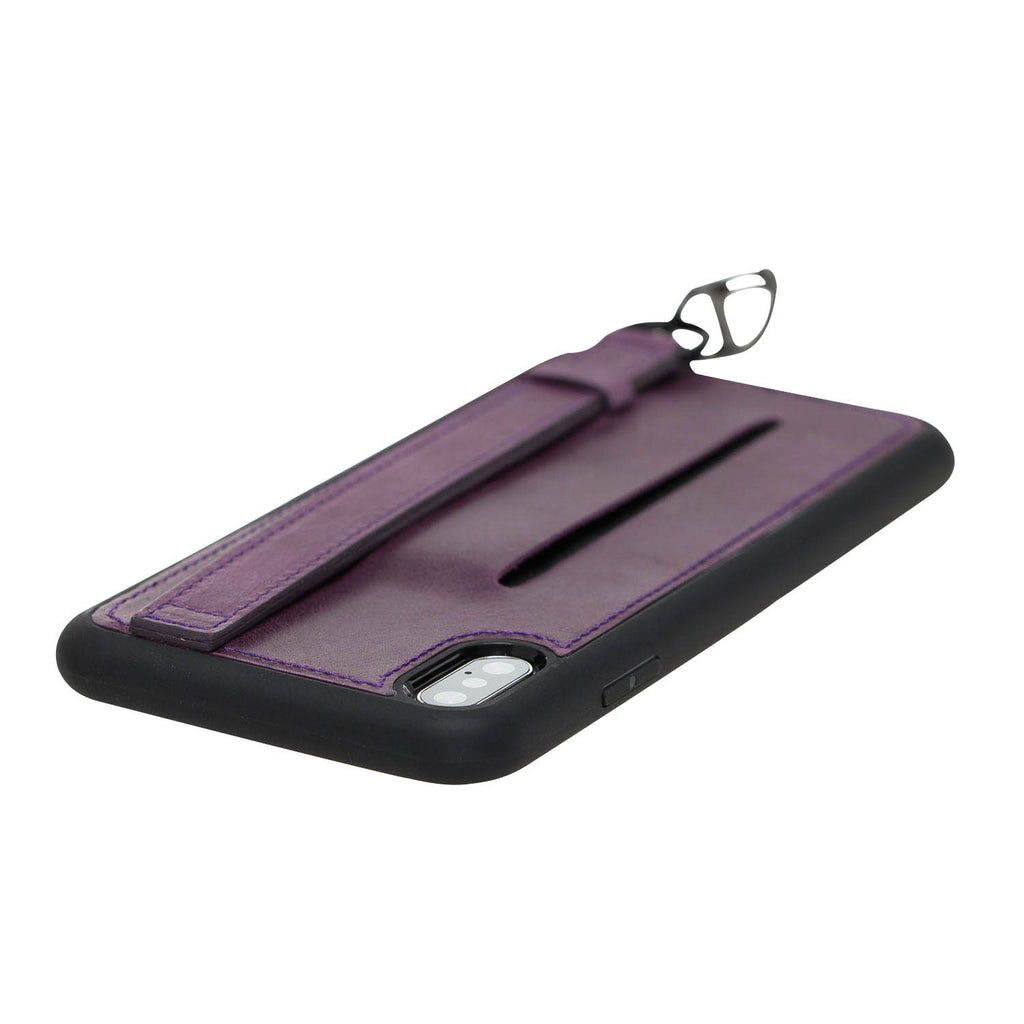 iPhone X-XS Purple Leather Snap-On Card Holder Case with Back Strap - Hardiston - 7