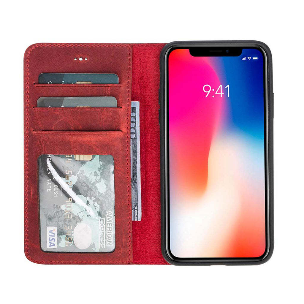 iPhone X/XS Red Leather Detachable 2-in-1 Wallet Case with Card Holder - Hardiston - 1