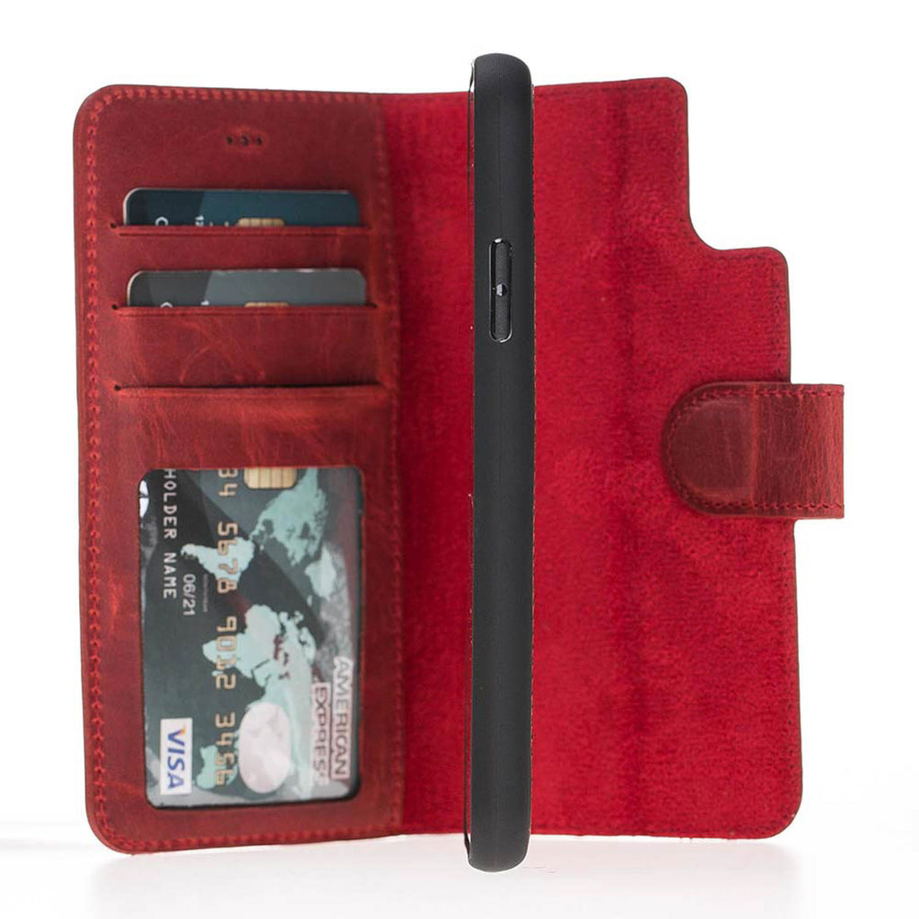 iPhone X/XS Red Leather Detachable 2-in-1 Wallet Case with Card Holder - Hardiston - 3