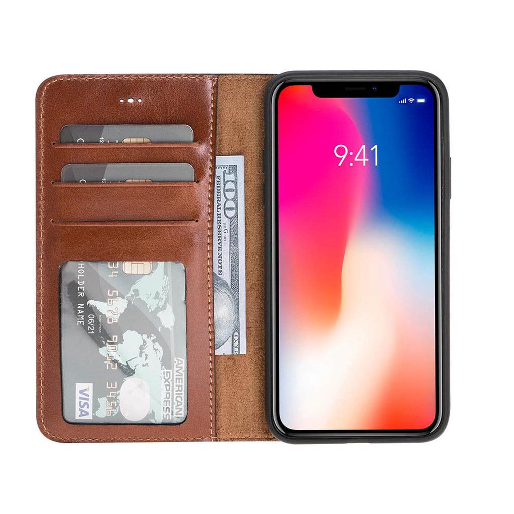 iPhone X/XS Russet Leather Detachable 2-in-1 Wallet Case with Card Holder - Hardiston - 1