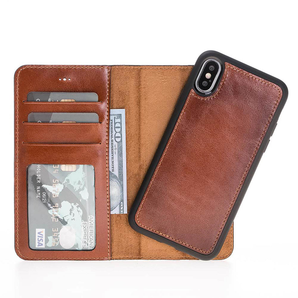 iPhone X/XS Russet Leather Detachable 2-in-1 Wallet Case with Card Holder - Hardiston - 2