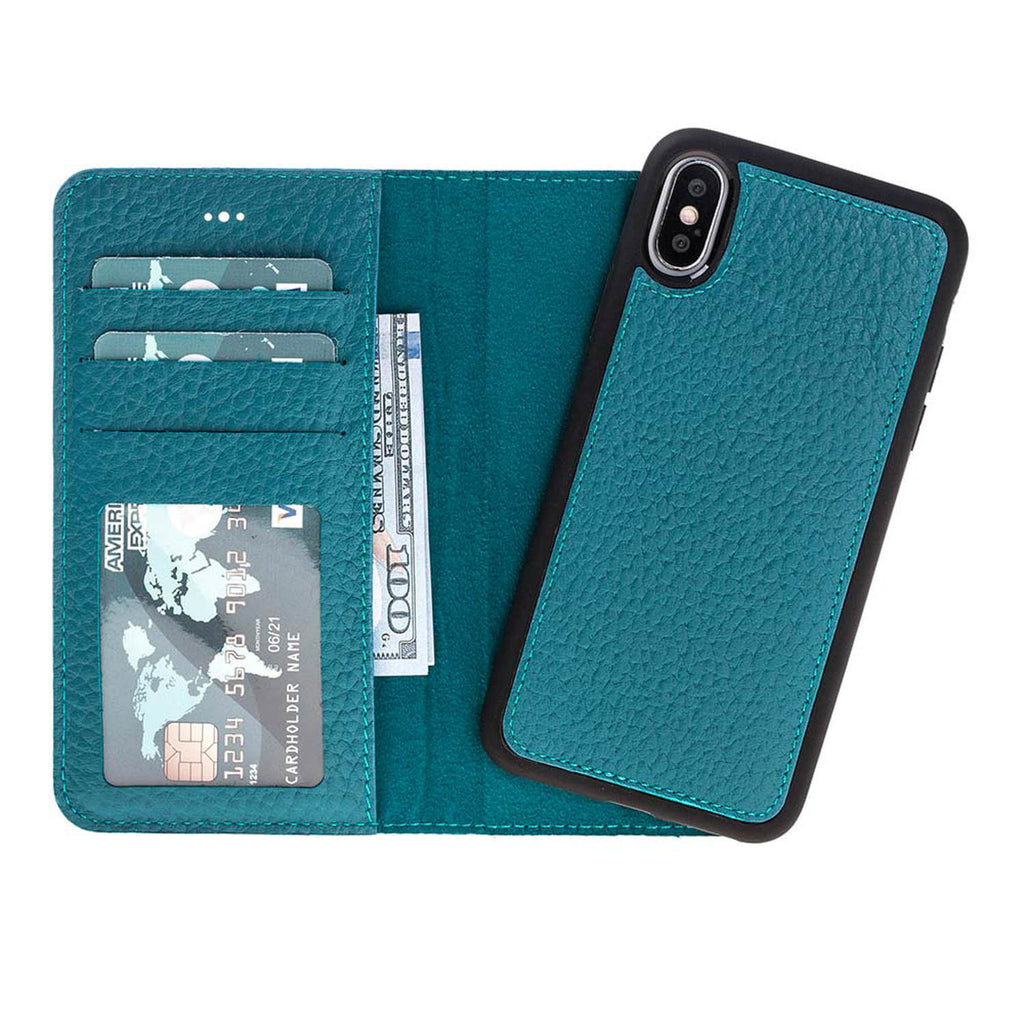 iPhone X/XS Turquoise Leather Detachable 2-in-1 Wallet Case with Card Holder - Hardiston - 2