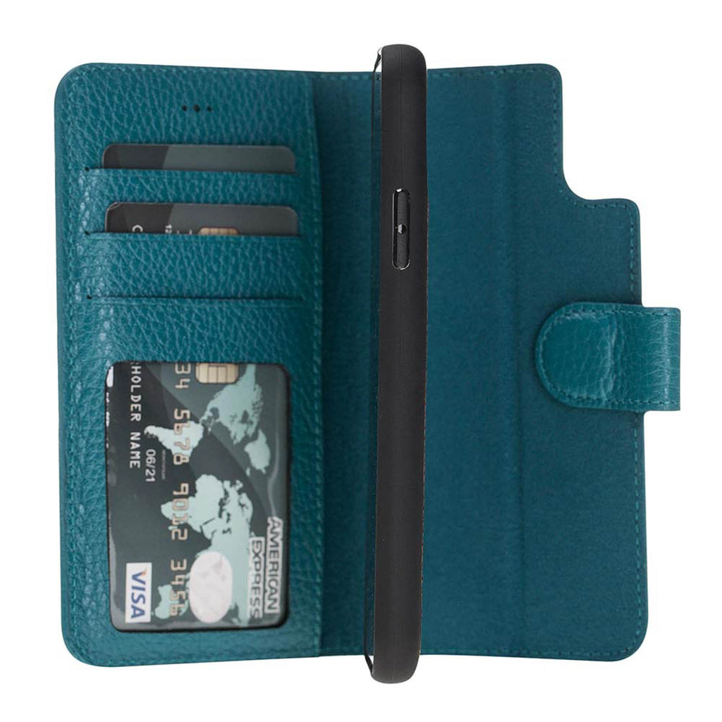 iPhone X/XS Turquoise Leather Detachable 2-in-1 Wallet Case with Card Holder - Hardiston - 3