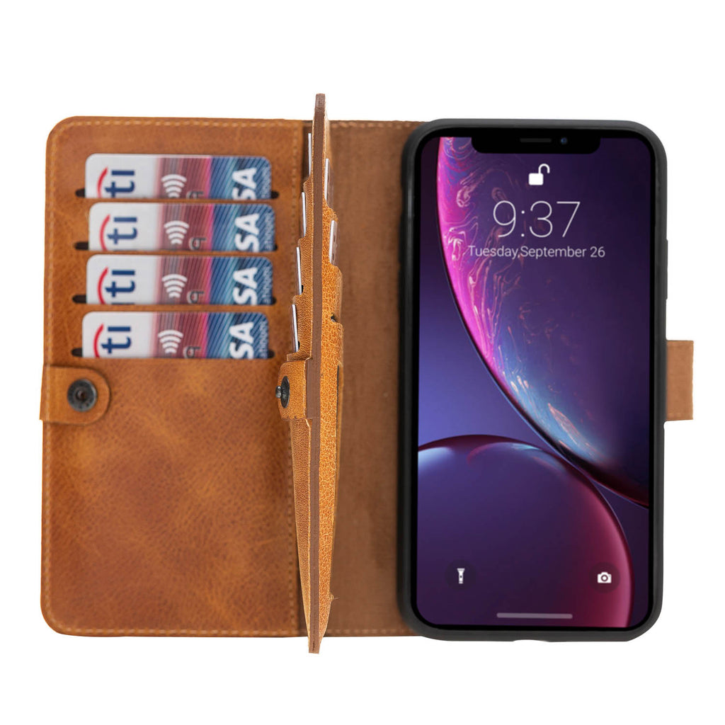 iPhone XR Amber Leather Detachable Dual 2-in-1 Wallet Case with Card Holder - Hardiston - 1
