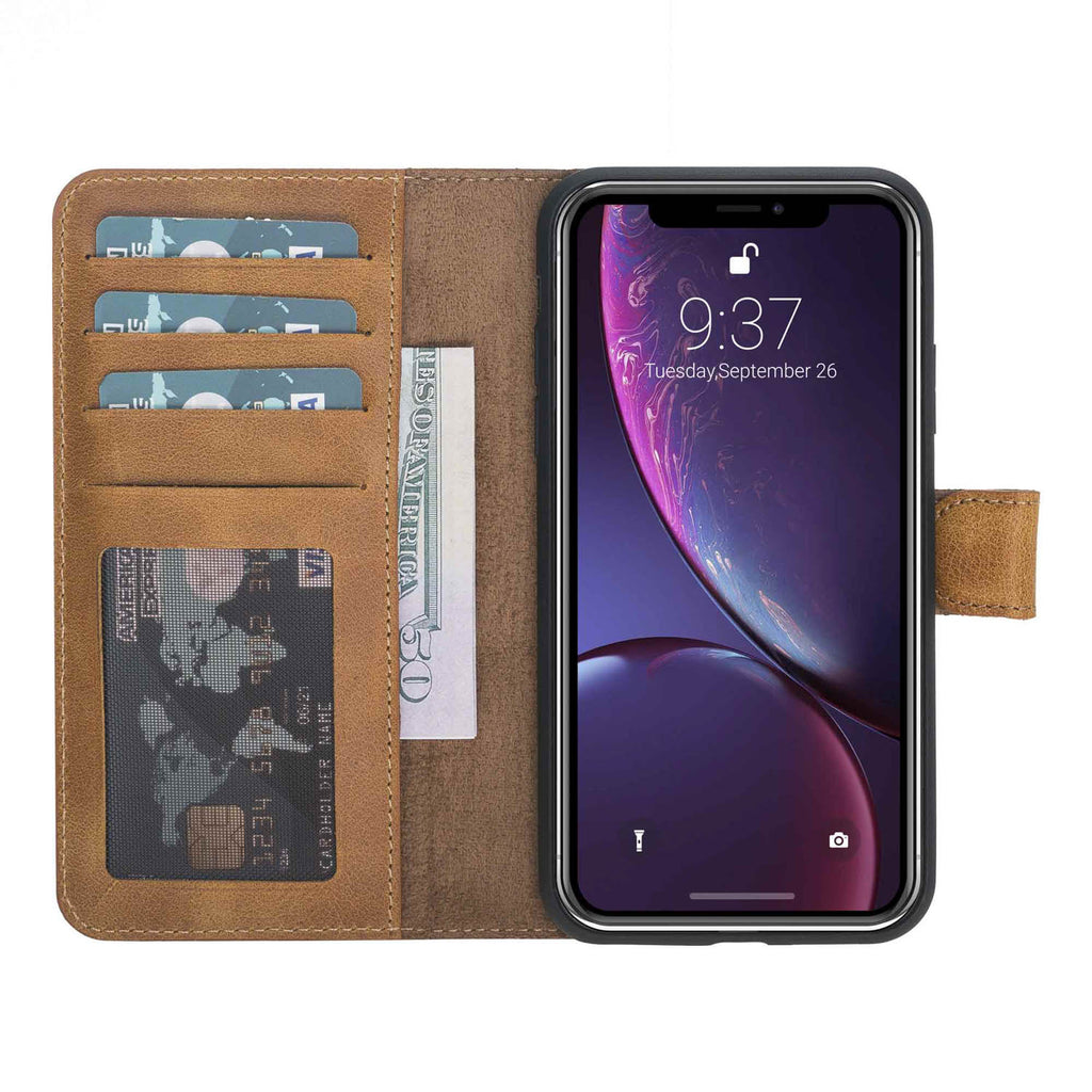 iPhone XR Amber Leather Detachable 2-in-1 Wallet Case with Card Holder - Hardiston - 1