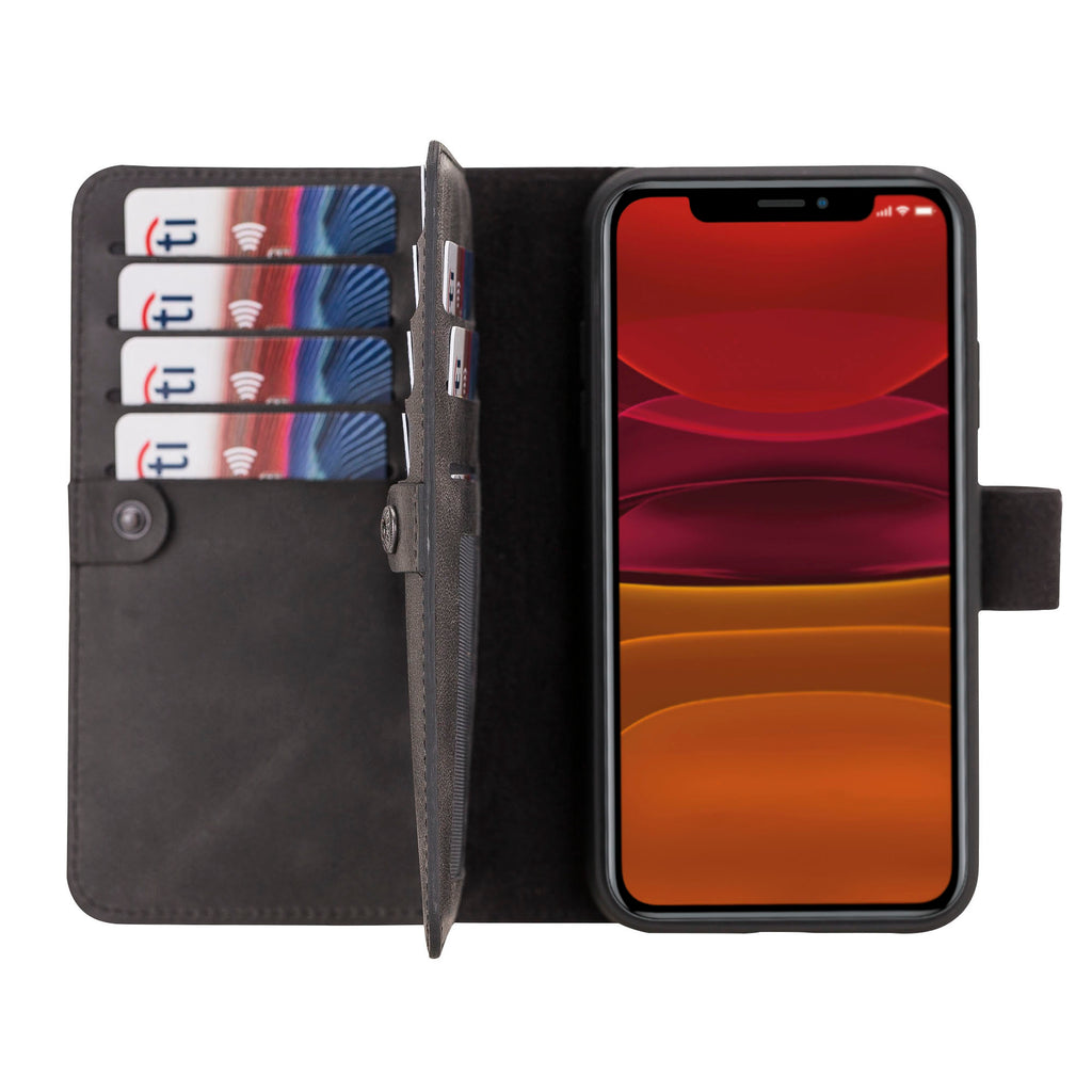 iPhone XR Black Leather Detachable Dual 2-in-1 Wallet Case with Card Holder - Hardiston - 1