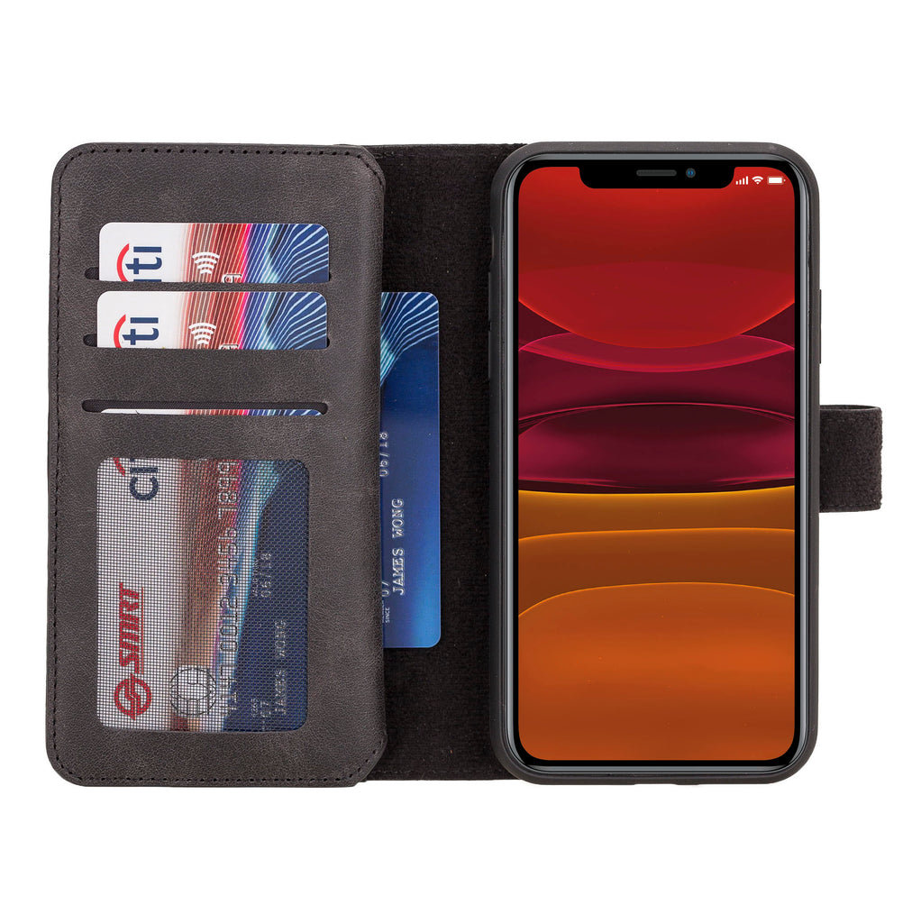 iPhone XR Black Leather Detachable Dual 2-in-1 Wallet Case with Card Holder - Hardiston - 2