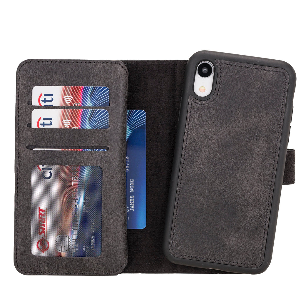 iPhone XR Black Leather Detachable Dual 2-in-1 Wallet Case with Card Holder - Hardiston - 4