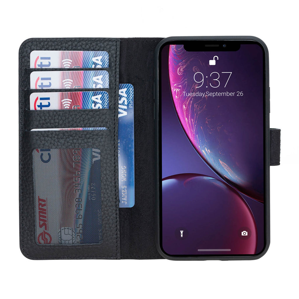 iPhone XR Black Leather Detachable 2-in-1 Wallet Case with Card Holder - Hardiston - 1