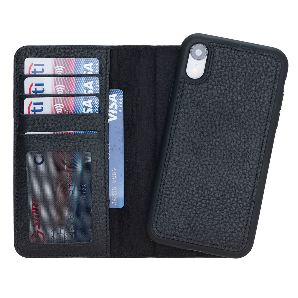 iPhone XR Black Leather Detachable 2-in-1 Wallet Case with Card Holder - Hardiston - 2