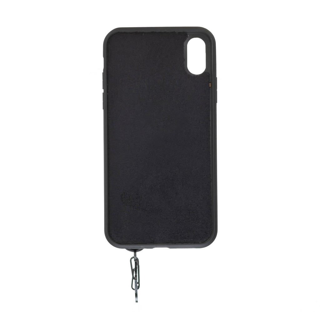iPhone XR Black Leather Snap On Card Holder Case with Back Strap Hardiston 3