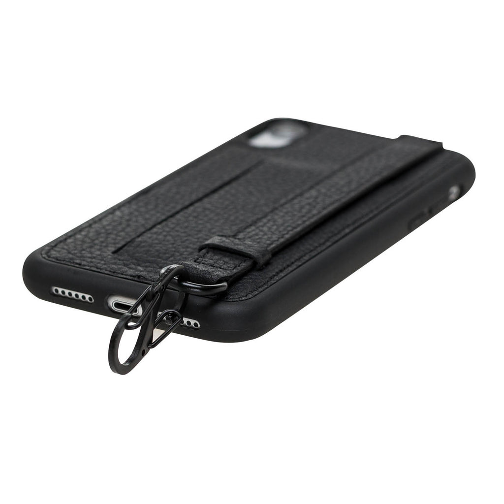 iPhone XR Black Leather Snap On Card Holder Case with Back Strap Hardiston 4
