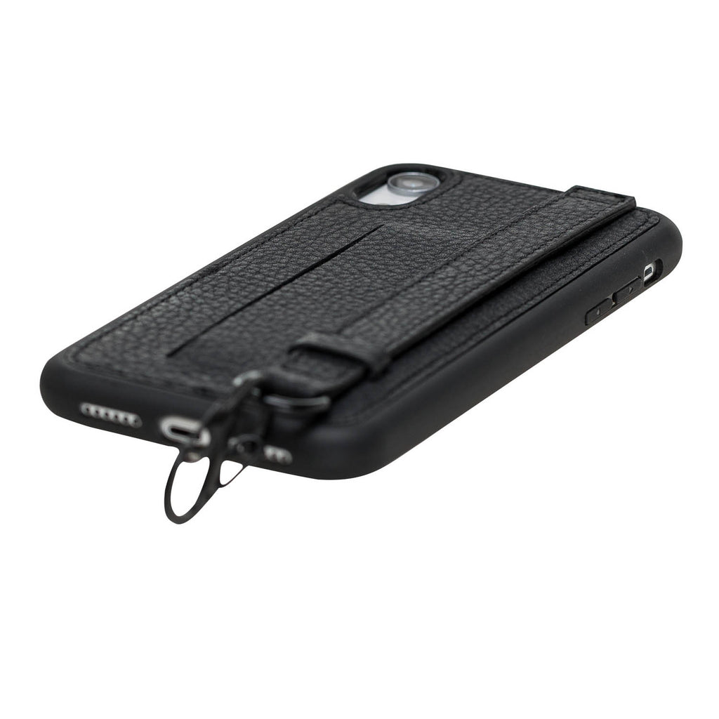 iPhone XR Black Leather Snap On Card Holder Case with Back Strap Hardiston 5