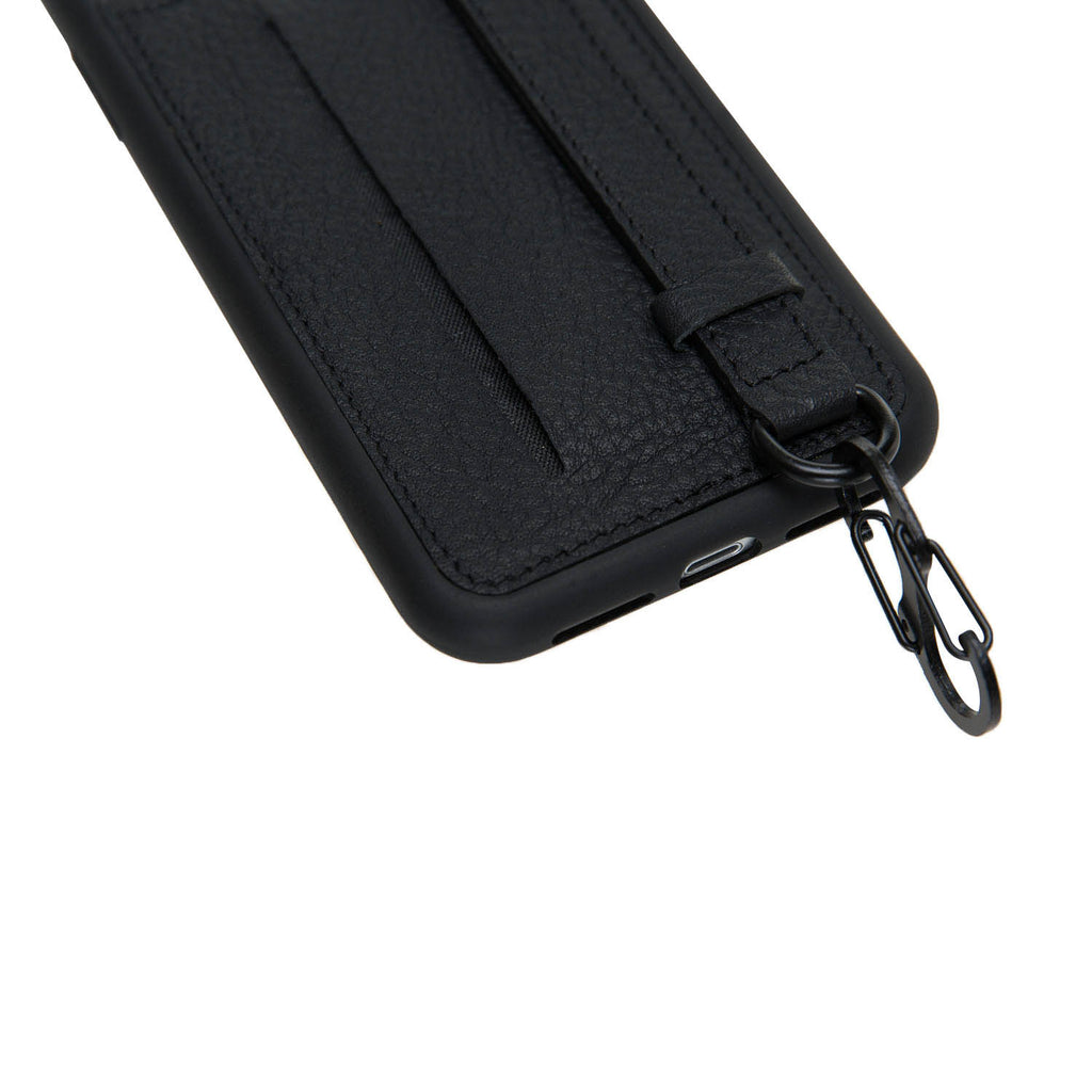 iPhone XR Black Leather Snap On Card Holder Case with Back Strap Hardiston 7