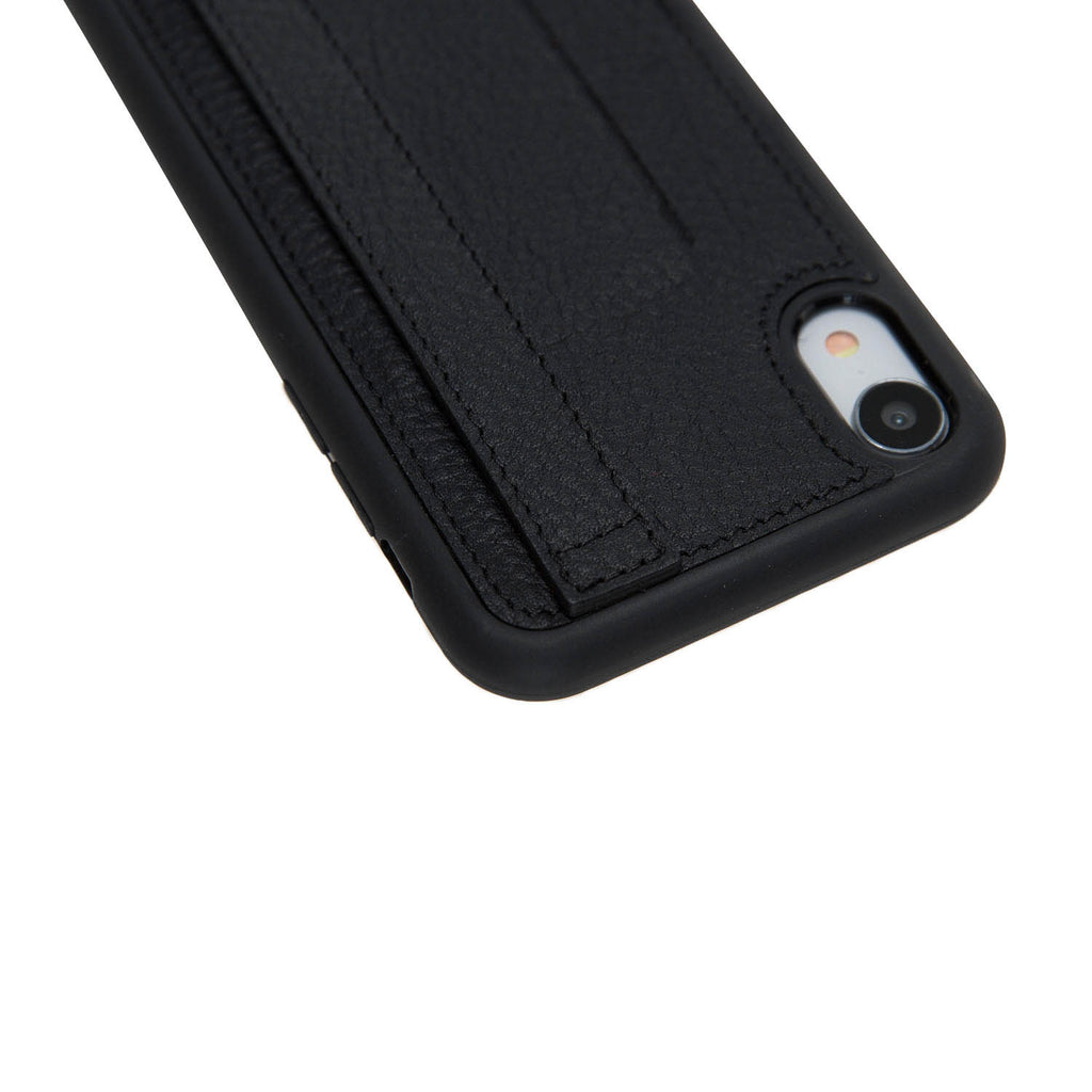 iPhone XR Black Leather Snap On Card Holder Case with Back Strap Hardiston 8
