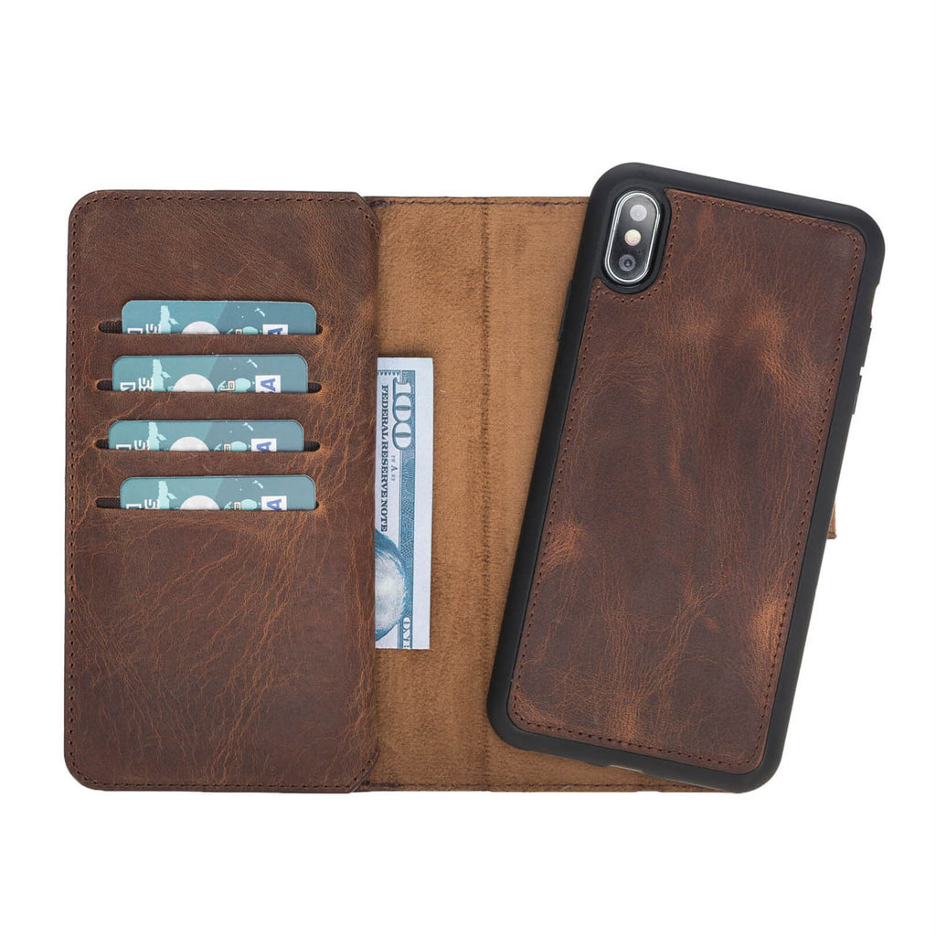 iPhone XR Brown Leather Detachable Dual 2-in-1 Wallet Case with Card Holder - Hardiston - 4