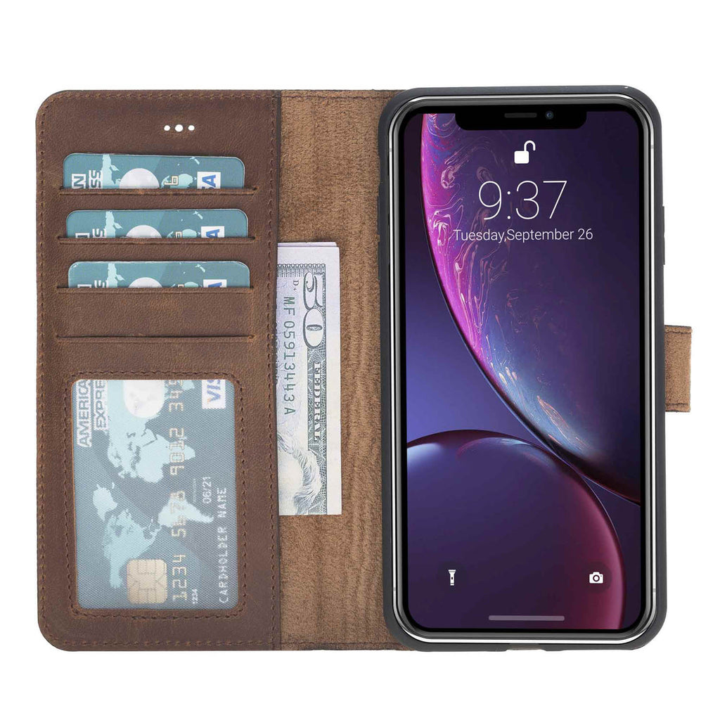 iPhone XR Brown Leather Detachable 2-in-1 Wallet Case with Card Holder - Hardiston - 1