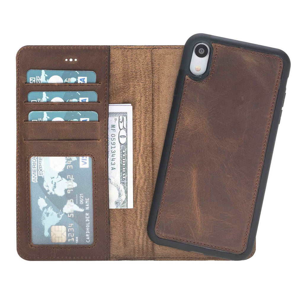 iPhone XR Brown Leather Detachable 2-in-1 Wallet Case with Card Holder - Hardiston - 2