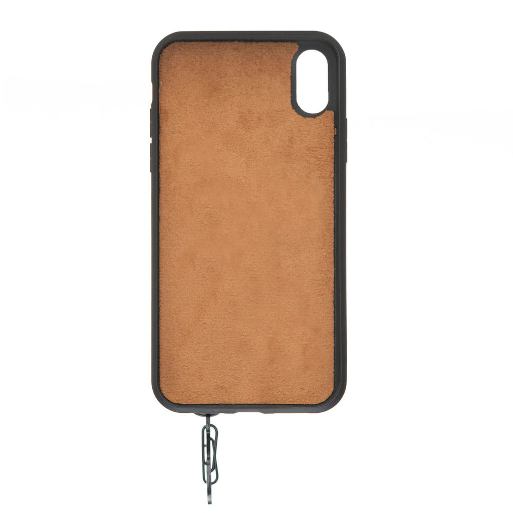 iPhone XR Brown Leather Snap On Card Holder Case with Back Strap Hardiston 3