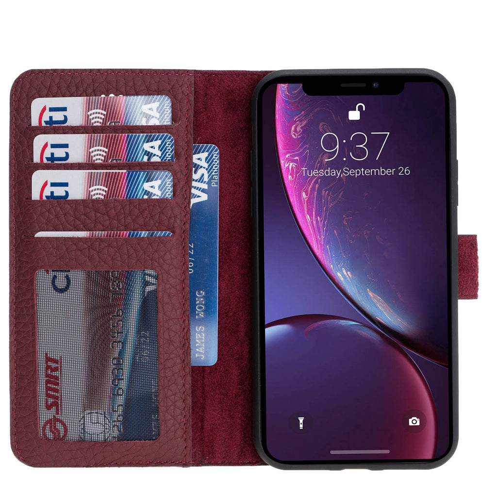 iPhone XR Burgundy Leather Detachable 2-in-1 Wallet Case with Card Holder - Hardiston - 1