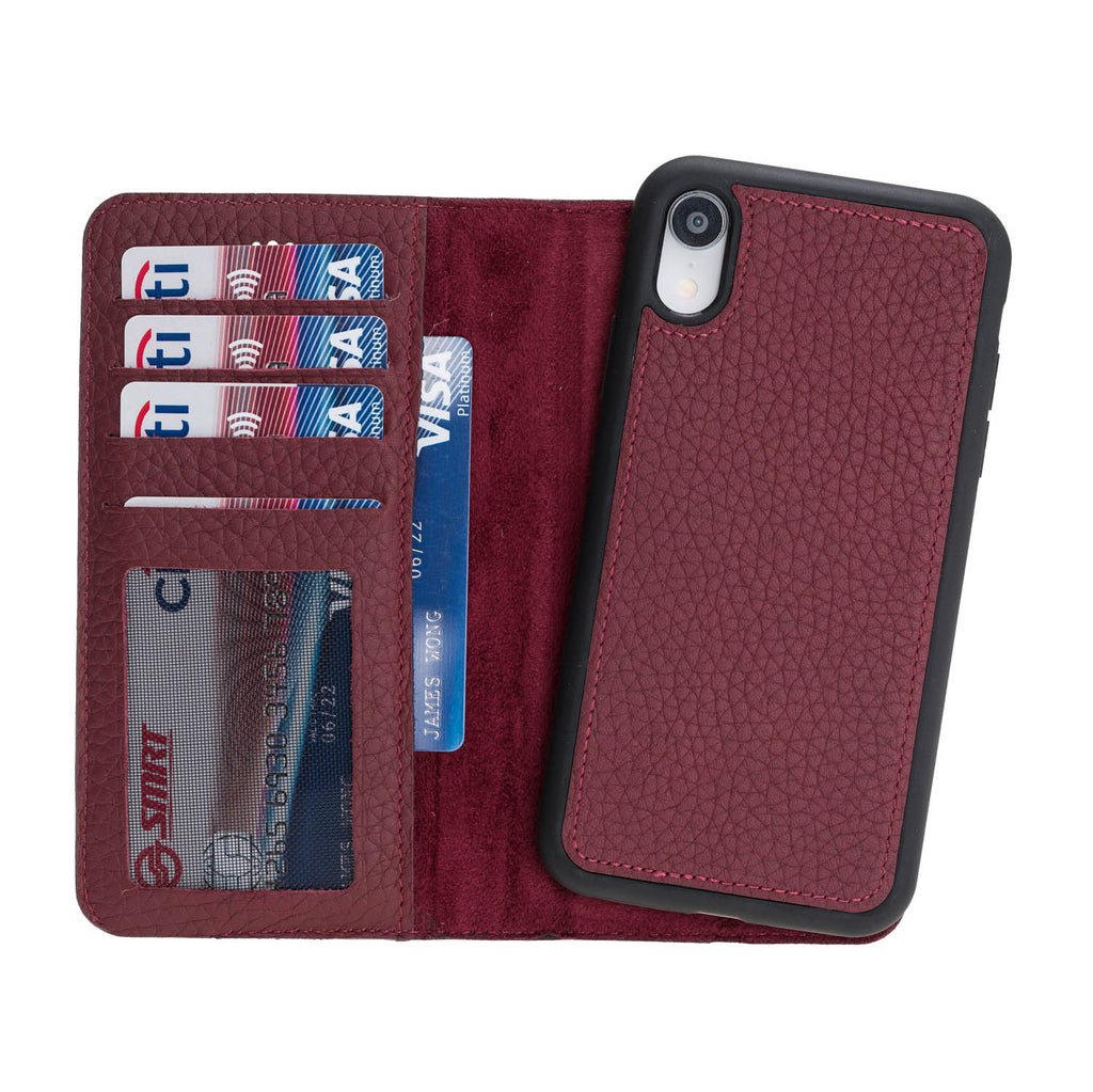 iPhone XR Burgundy Leather Detachable 2-in-1 Wallet Case with Card Holder - Hardiston - 2