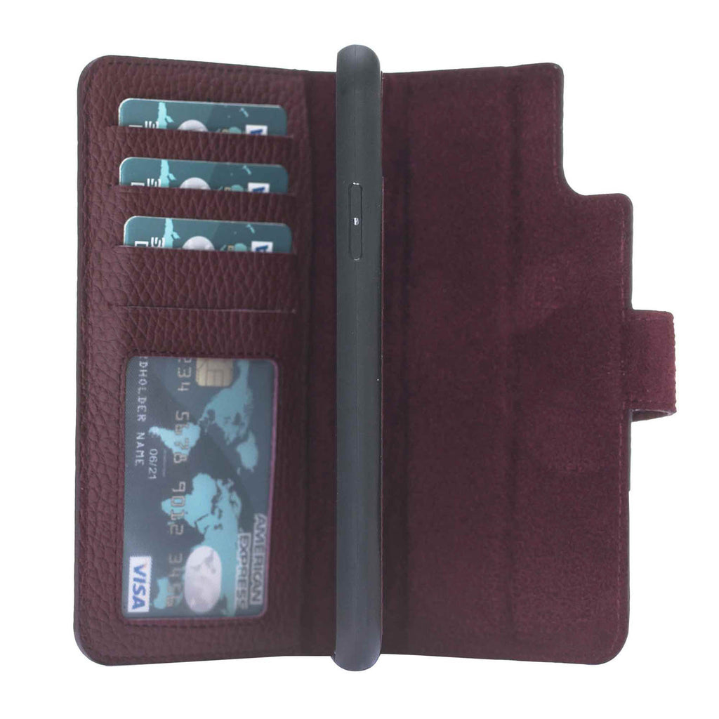 iPhone XR Burgundy Leather Detachable 2-in-1 Wallet Case with Card Holder - Hardiston - 3