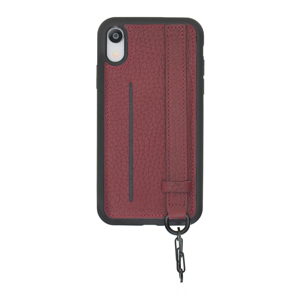 iPhone XR Burgundy Leather Snap On Card Holder Case with Back Strap Hardiston 2