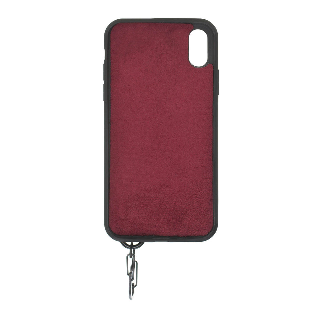 iPhone XR Burgundy Leather Snap On Card Holder Case with Back Strap Hardiston 4