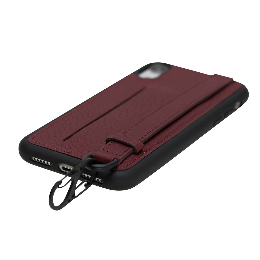 iPhone XR Burgundy Leather Snap On Card Holder Case with Back Strap Hardiston 5
