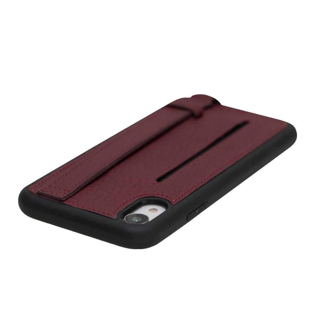 iPhone XR Burgundy Leather Snap On Card Holder Case with Back Strap Hardiston 7