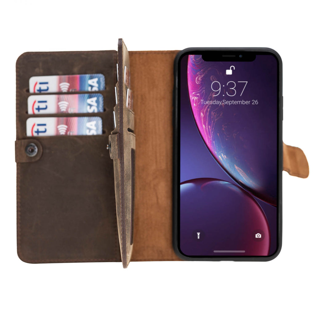 iPhone XR Mocha Leather Detachable Dual 2-in-1 Wallet Case with Card Holder - Hardiston - 1