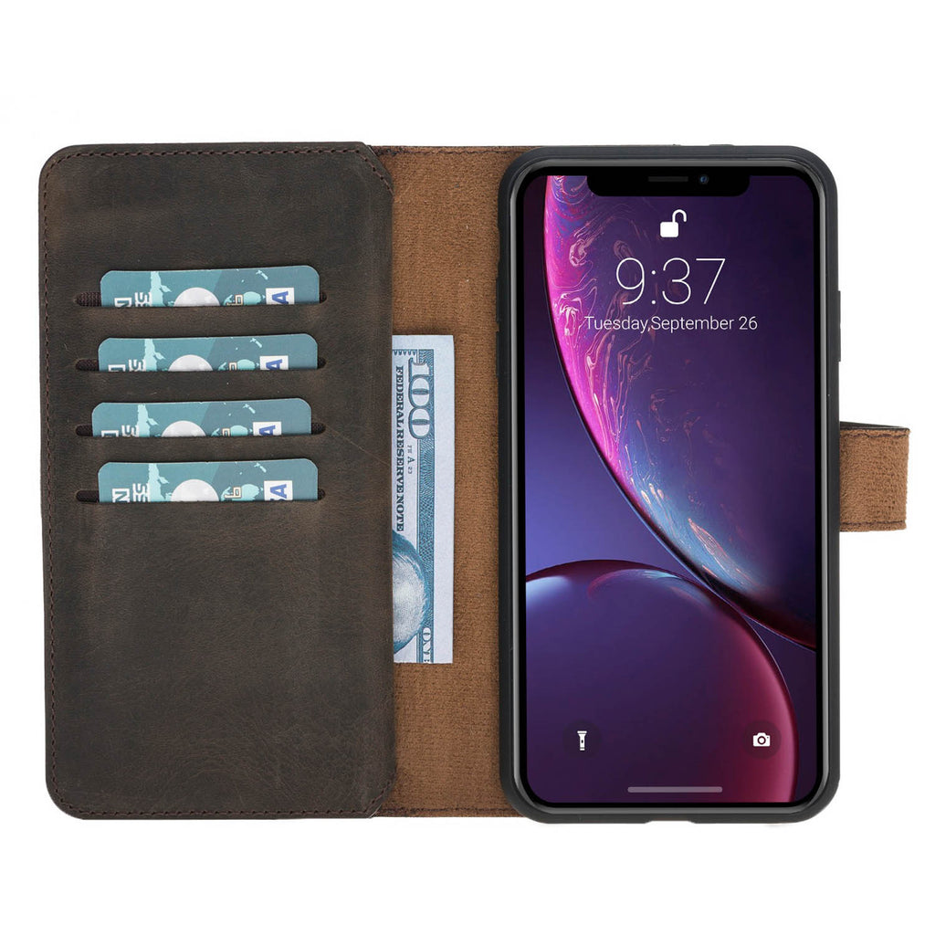 iPhone XR Mocha Leather Detachable Dual 2-in-1 Wallet Case with Card Holder - Hardiston - 2