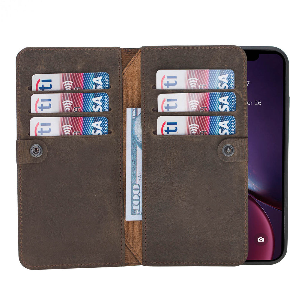 iPhone XR Mocha Leather Detachable Dual 2-in-1 Wallet Case with Card Holder - Hardiston - 3