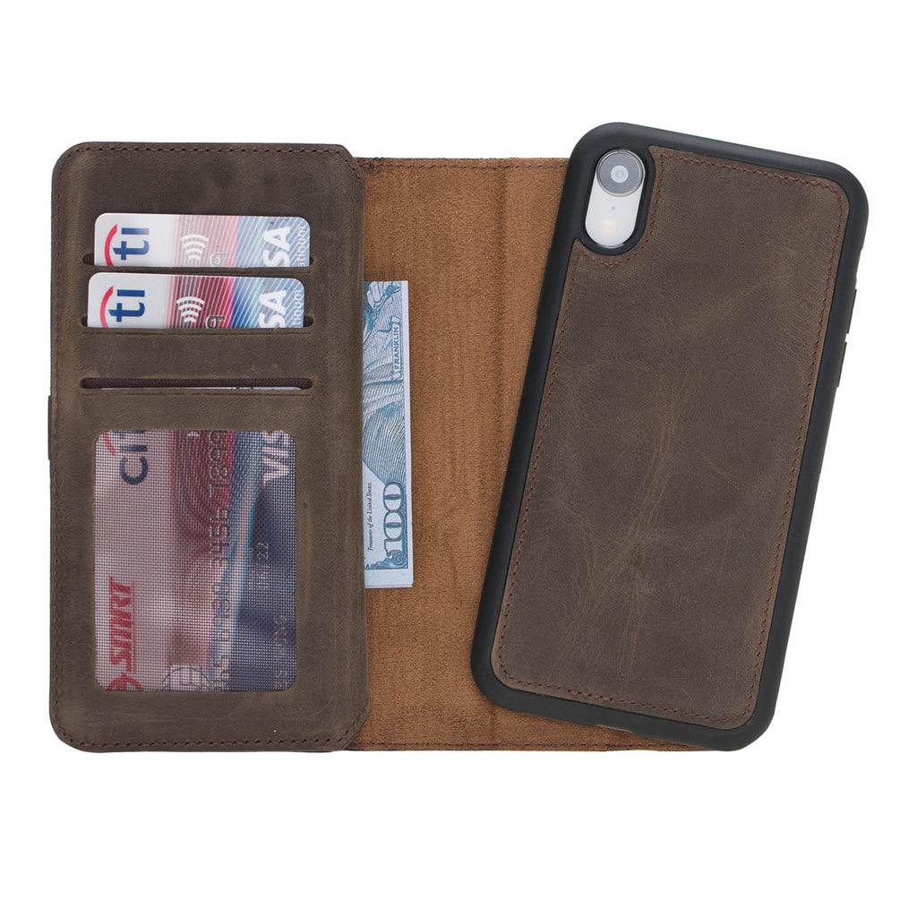 iPhone XR Mocha Leather Detachable Dual 2-in-1 Wallet Case with Card Holder - Hardiston - 4