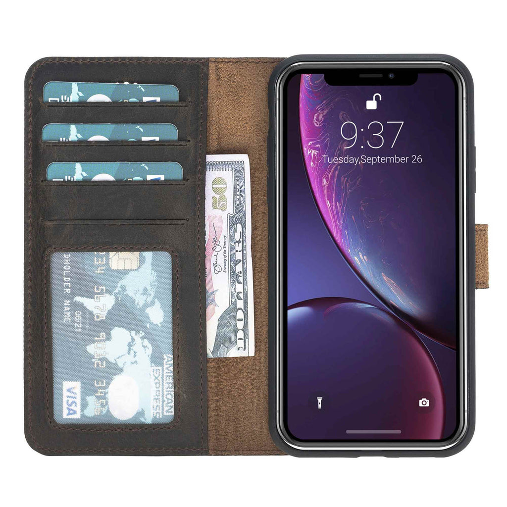 iPhone XR Mocha Leather Detachable 2-in-1 Wallet Case with Card Holder - Hardiston - 1