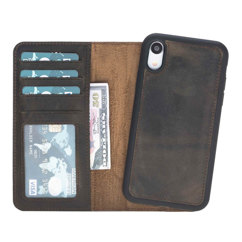 iPhone XR Mocha Leather Detachable 2-in-1 Wallet Case with Card Holder - Hardiston - 2