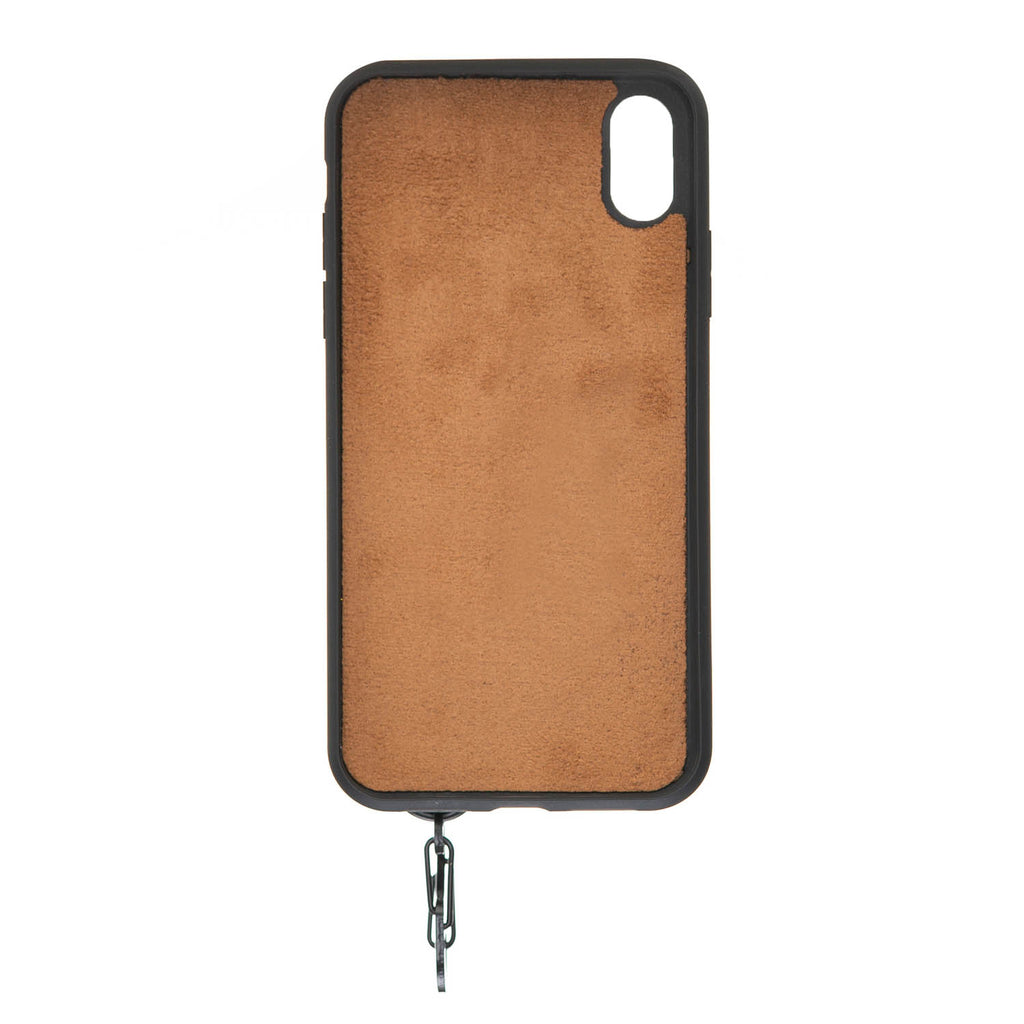iPhone XR Mocha Leather Snap On Card Holder Case with Back Strap Hardiston 4