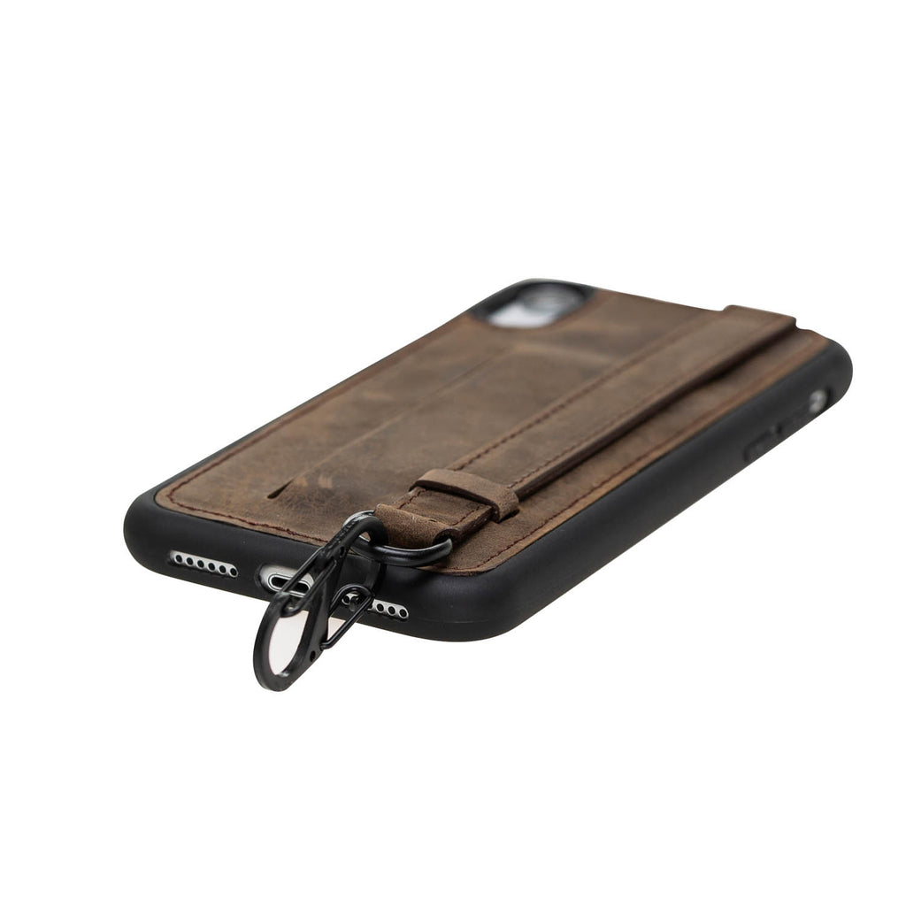 iPhone XR Mocha Leather Snap On Card Holder Case with Back Strap Hardiston 5