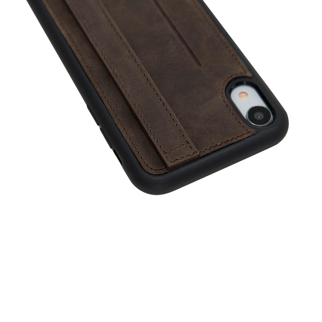 iPhone XR Mocha Leather Snap On Card Holder Case with Back Strap Hardiston 9