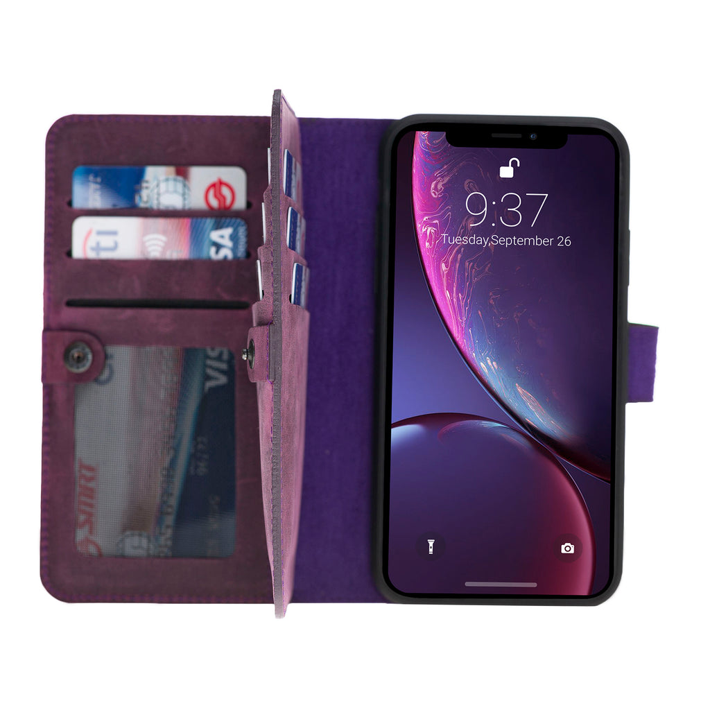 iPhone XR Purple Leather Detachable Dual 2-in-1 Wallet Case with Card Holder - Hardiston - 1