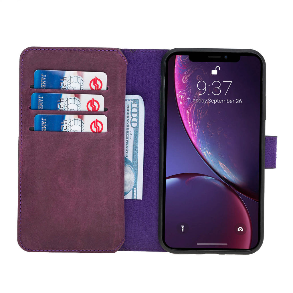 iPhone XR Purple Leather Detachable Dual 2-in-1 Wallet Case with Card Holder - Hardiston - 2