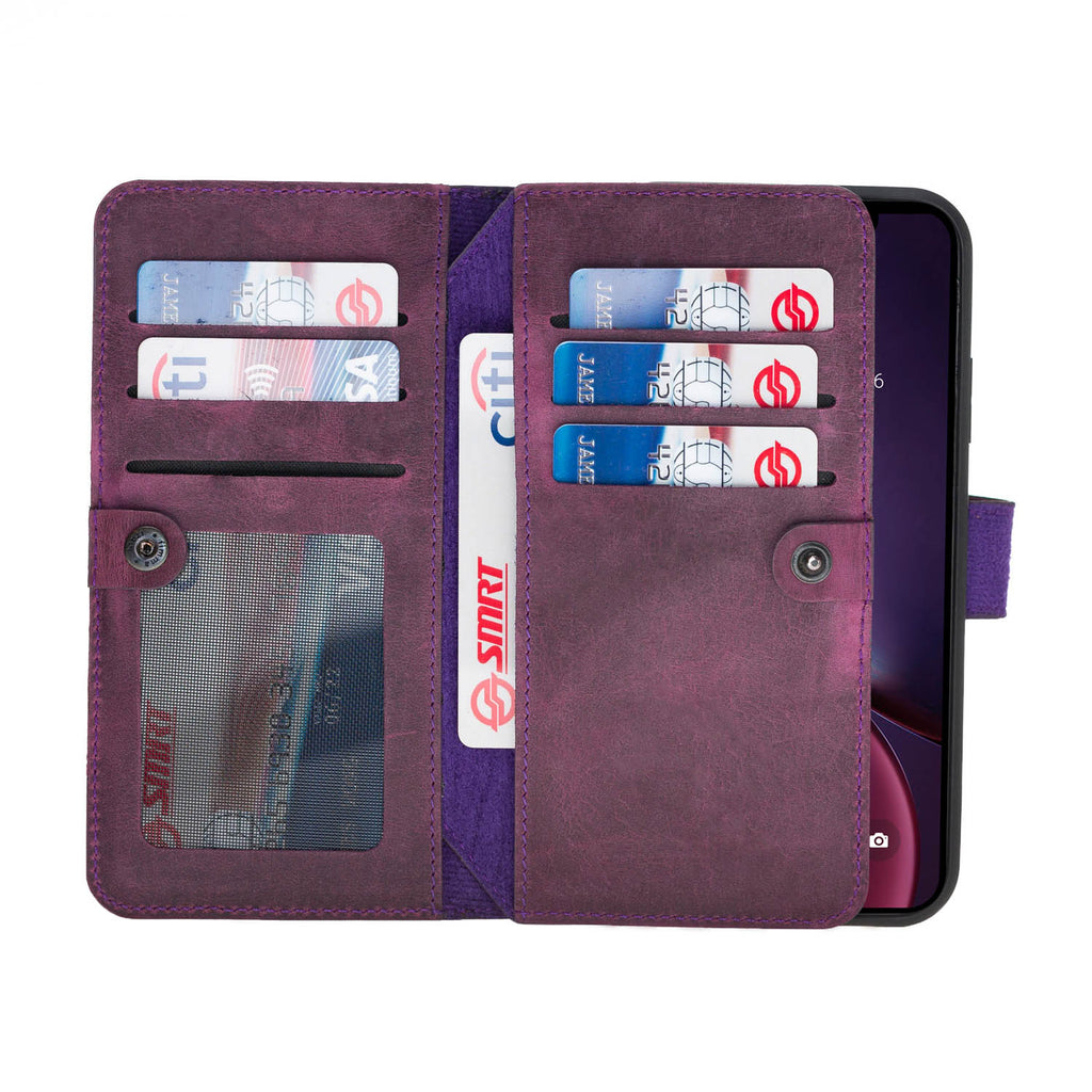 iPhone XR Purple Leather Detachable Dual 2-in-1 Wallet Case with Card Holder - Hardiston - 3